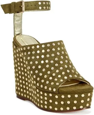 Azalea Wang Mirova Studded Wedge Sandal in Olive at Nordstrom, Size 7.5