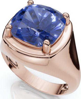 Pompeii3 5Ct Cushion Blue Sapphire Button Ring 14k Gold lab Grown