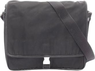Prada Pre-owned Cross Body Bags, female, Black, Size: ONE SIZE Pre-owned Nylon Saffiano Leather Shoulder Bag
