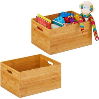 Relaxdays Relaxdays - Set of 4 Storage Boxes, Side Handles, For Moving and Transportation, Bamboo, Natural, Medium Size