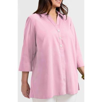 Foxcroft Pamela Non-Iron Stretch Tunic Blouse in Bubblegum at Nordstrom, Size 24W