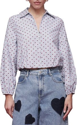 Avec Les Filles Bubble Crop Shirt in Flocked Hearts at Nordstrom, Size Medium