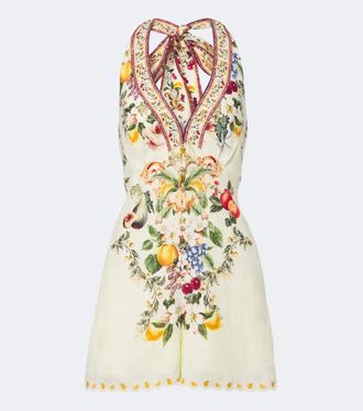 Camilla Embellished halterneck linen romper