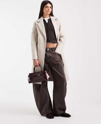 Vero Moda cappotto midi formale con cintura color oatmeal-Bianco
