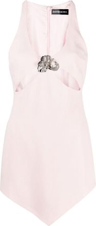 DAVID KOMA flower appliqu&eacute; mini dress - women - Alcantara/Elastane/Viscose/Viscose/Polyester/Metal - 8 - Pink