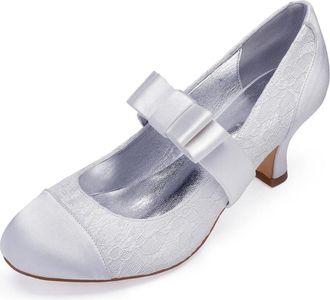 Generic Bridal Wedding Shoes Womens Closed Toe Bridal Pumps Stiletto Heel Round Toe Prom Party Dress Low Heels 6.5Cm,White,9 UK