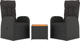 vidaXL Juego Sal&oacute;n Jard&iacute;n 3 Pzas Madera Acacia Rat&aacute;n Sint&eacute;tico Negro Vidaxl