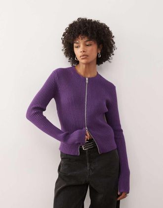 Weekday Cardigan aderente viola con zip sulle maniche e sul davanti