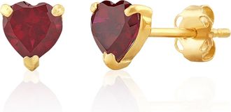 MAX + STONE 14K White or Yellow Gold 3 Prong Heart Shape Gemstone Stud Earrings
