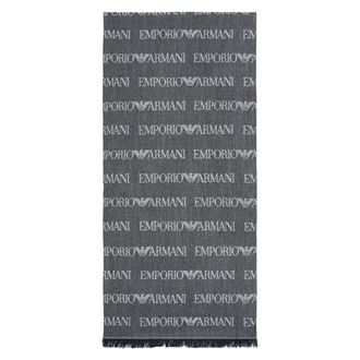Emporio Armani Bufanda con patr&oacute;n de logotipo repetido y bordes con flecos - Accessories - Hombre - Gris - ONE SIZE