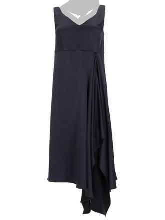 P.A.R.O.S.H. Sleeveless Black Midi Dress with Draped Asymmetrical Detail