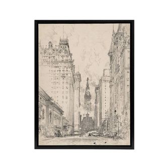 Artery8 Joseph Pennell Broad Street View Pencil Cityscape Framed Canvas Art in Grey | Size: W24 x H32