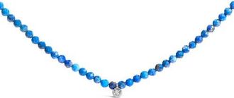 House of Brilliance Sterling Silver Diamond Accent Blue Lapis Bead Station Necklace at Nordstrom