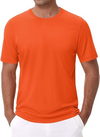 Generic Mens Short Sleeve T Shirts Classic Crew Neck Casual Shirt Summer Basic Lightweight Fashion Wicking Tees Tall (Orange, XXXL)