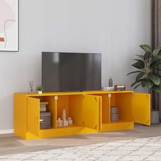 vidaXL Vidaxl - Muebles Para Tv 2 Unidades Acero Amarillo Mostaza 67x39x44 Cm
