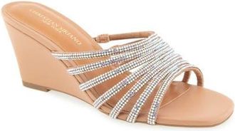 Christian Siriano Lenix Rhinestone Wedge Slide Sandal in Tan at Nordstrom, Size 8.5