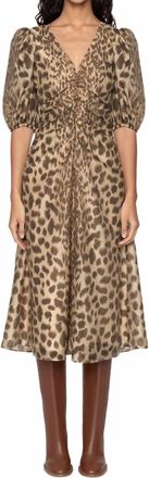 Sea New York Claude Print Puff Sleeve Midi Dress In Beige