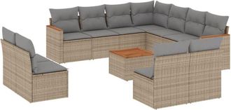 vidaXL Juego De Sof&aacute;s Jard&iacute;n Con Cojines Beige Mezcla 12 Pzas Rat&aacute;n Pe Vidaxl