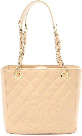 Chanel Beige Grained Calfskin Handbag Tote Bag (Pre-Owned)