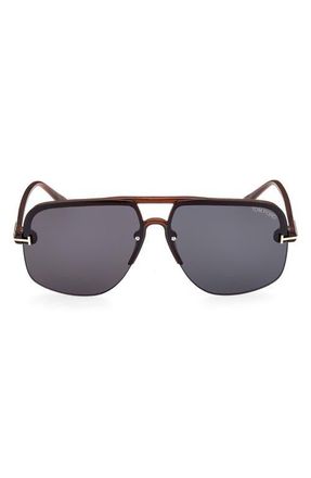 Tom Ford Hugo-02 63mm Oversize Navigator Sunglasses in Shiny Light Brown /Blue at Nordstrom