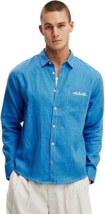 Cotton On Mens Relaxed Linen Long Sleeve Shirt in Cornflower Blue Emb at Nordstrom, Size Xx-Large