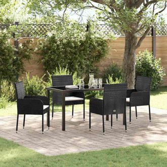 vidaXL Vidaxl - Conjunto De Comedor De Jard&iacute;n Con Coj&iacute;n 5 Pcs Negro Polirat&aacute;n
