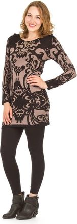 Papillon Damask Long Sleeve Sweater Dress In Black