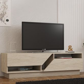 Dmora Mueble Tv Spilinga, 2 Estantes, 2 Puertas, 5 Compartimentos, 160x40x45h Cm Beige M&aacute;rmol