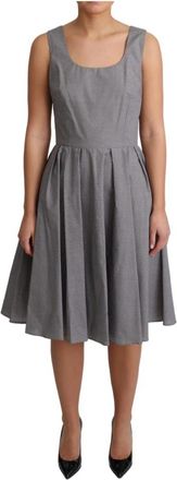 Dolce & Gabbana Blauw Beige Geometrisch Katoenen A-Lijn Jurk - Dames - Casual kleedjes - Grijs - L - Katoen - Kleedjes