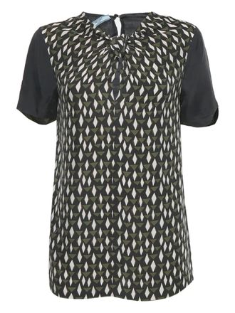 Prada geometric-print silk top - Black