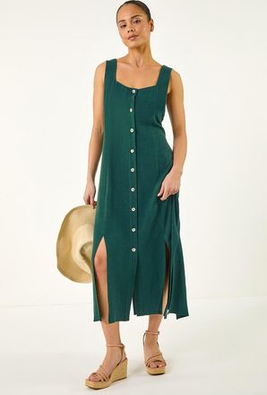 Roman Linen Blend Buttoned Midi Dress