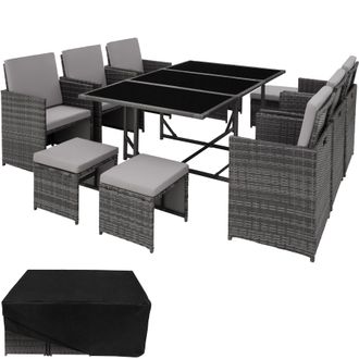 TecTake Garden Table & Chairs Malaga in Grey | Size: 2XL