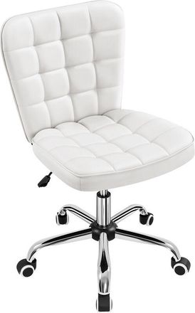 Yaheetech Yaheetech - Silla De Oficina Sin Reposabrazo Silla Oficina Tapizada De Cuero Pu Silla Con Ruedas Silla Ergonomica Base Metal Blanca
