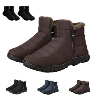 Generic Mens Waterproof Winter Snow Boots - Lightweight Thermal Ankle Boots with Furry Lining for Hiking and Daily Wear(Brown,12.5)