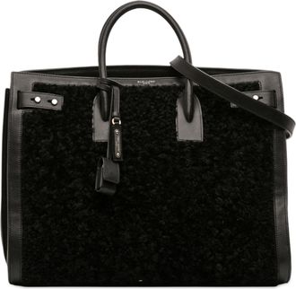 Saint Laurent Black Large Shearling Sac de Jour Satchel
