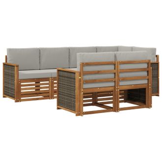 vidaXL Conjunto De Sof&aacute; Seccional Con Coj&iacute;n 6 Pcs Natural Y Gris Claro Vidaxl