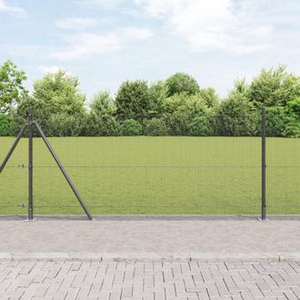 Berkfield Home Welded Wire Fence with 13 Flanged Posts Grey 1.4x25 m Steel