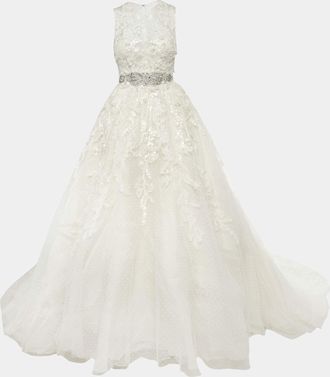 Elie Saab Elie By Elie Saab White Floral Embroidered Tulle Wedding Gown