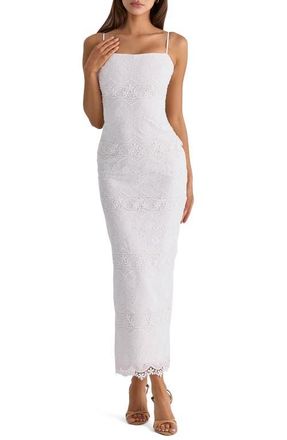 House of CB Serenella Broderie Anglaise Column Gown in White at Nordstrom, Size X-Large