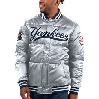 Starter Mens Starter Silver New York Yankees Bronx Satin Full-Snap Varsity Bomber Jacket at Nordstrom, Size X-Large