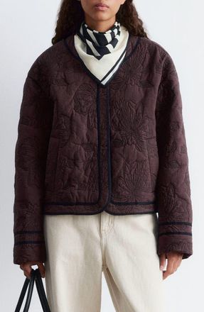 & Other Stories Floral Cotton Quilted Jacket in Brown Dark at Nordstrom, Size Large