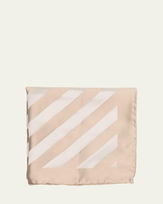 Brunello Cucinelli Mens Double-Face Wide Stripe Silk Pocket Square