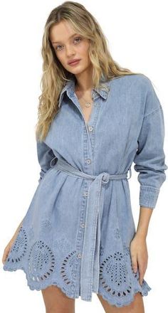 Belle & Bloom Sunday Somewhere Denim Broderie Mini Shirt Dress in Blue at Nordstrom, Size X-Small Au