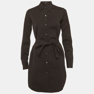 Theory Black Cotton Long Sleeve Shirt Dress