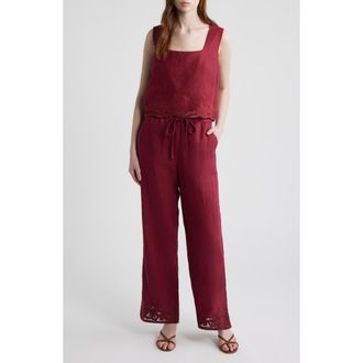 Rails Akira Embroidered Sleeveless Linen Top in Berry Hibiscus Embroidery at Nordstrom, Size Xx-Large
