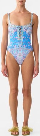Camilla Lace Up Underwire Square Neck One Piece Footsteps In Folklore at Nordstrom, Size Medium