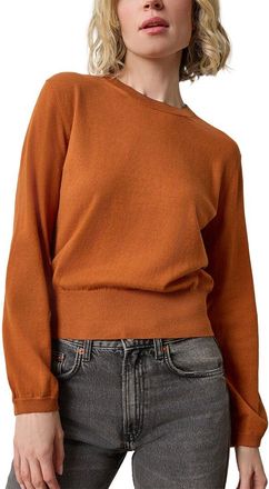 Lilla P Shirred Sleeve Crewneck Linen-Blend Sweater