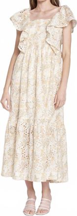 En Saison Floral Eyelet Midi Dress In Fields Of Gold