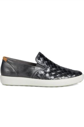 Ecco Womens Soft 7 Woven Slip On Sneaker In Silver Heavy