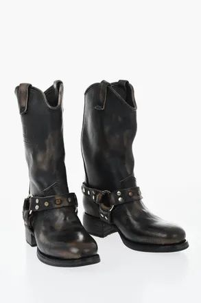 Dsquared2 Stivali Biker HARLEY in Pelle Effetto Vintage con Borchie 5cm Dsquared2